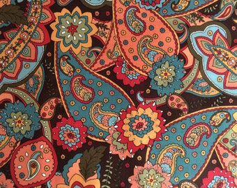 City Chic by Exclusively Quilters/Quilting Sewing Craft Fabric/Large Scale Paisley Print/Brown Background/Flowers/Vines/HALF YARD Pricing