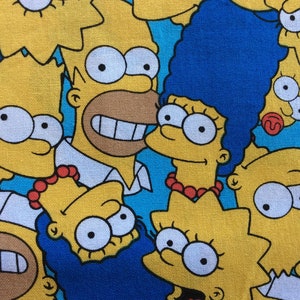 Simpson's Head Toss door Matt Groening voor Springs Creative/Quilting Sewing Fabric/Homer Marge Bart Lisa Maggie/Blue Bckgrnd/HALF YARD prijzen