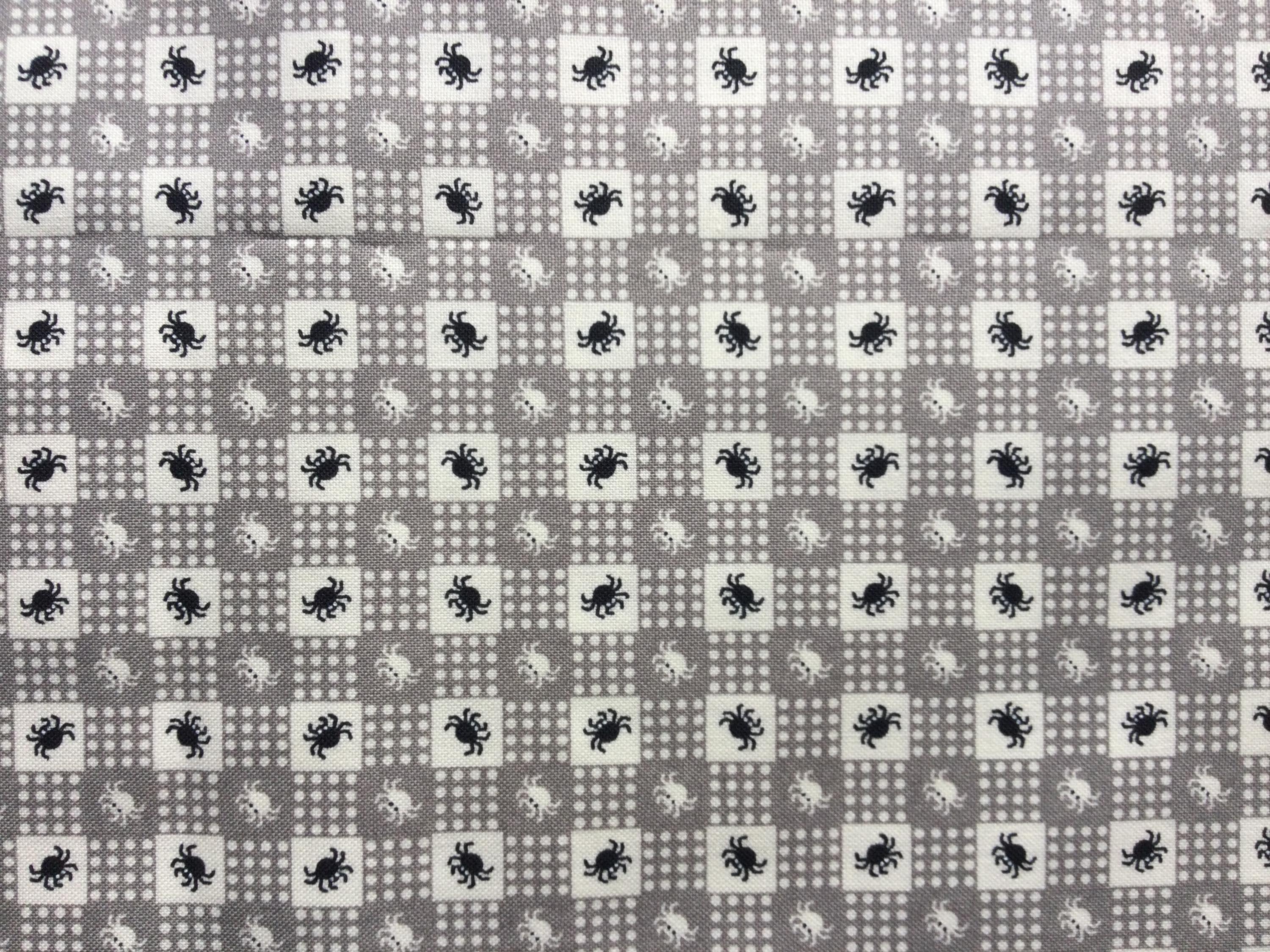 Owl-o-Ween by Urban Chiks for Moda/Quilting Sewing Fabric/Spider/Grey Black Cream/Halloween/Checked/