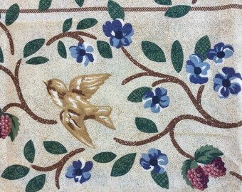 Safe Heaven by Thimbleberries for RJR Fabrics/Quilting Sewing Fabric/Birds Vines Flowers Berries/Light Background/Strips/33" Piece of Fabric