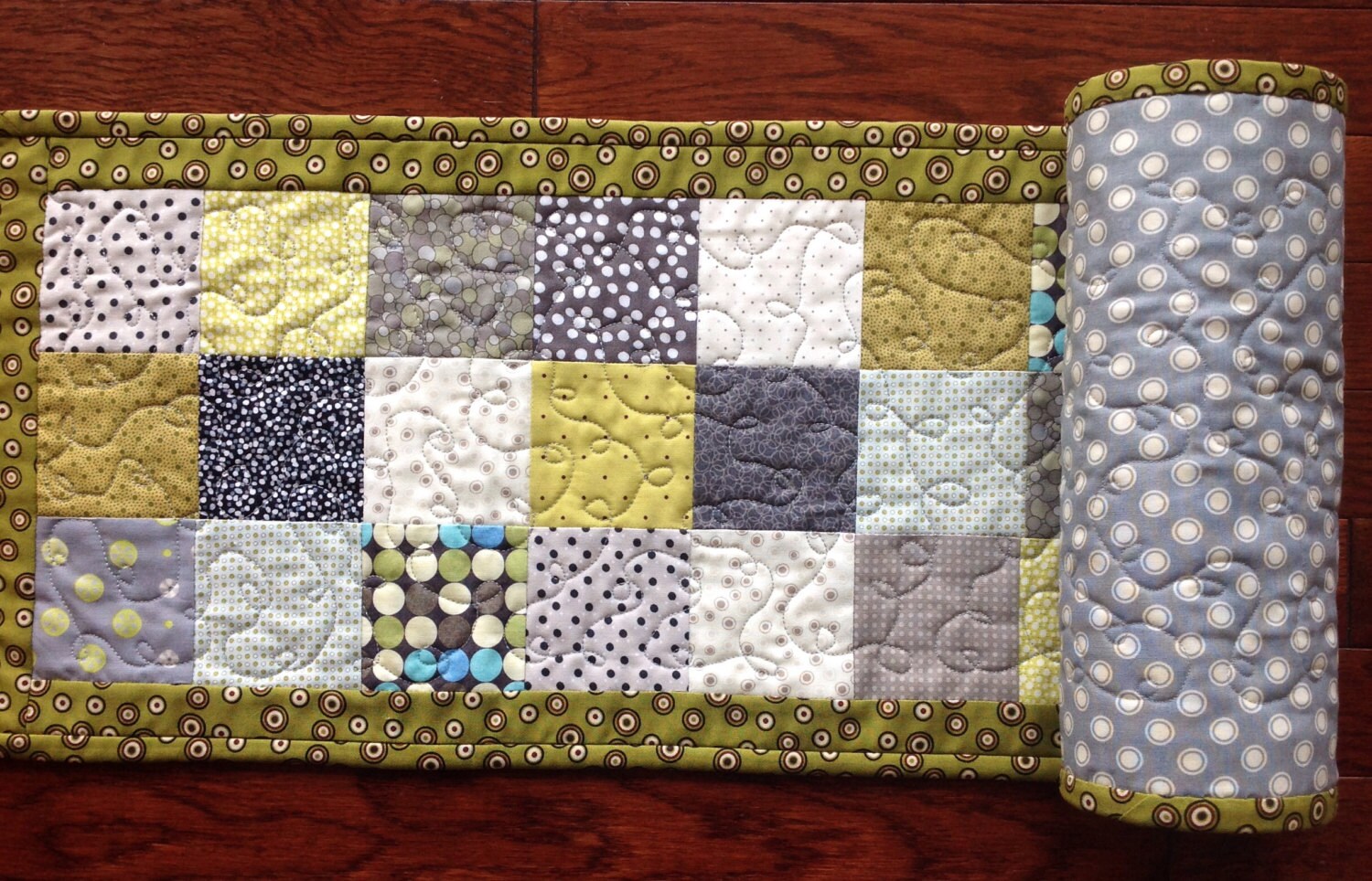 Lots of Dots Table Runner/mat/grey/green/polka Dots/home Dec Etsy