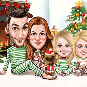 Christmas Family Portrait/ Digital Custom Family Caricature/ Personalized Family Drawing/ Cartoon Family Art/ Gift for him or her