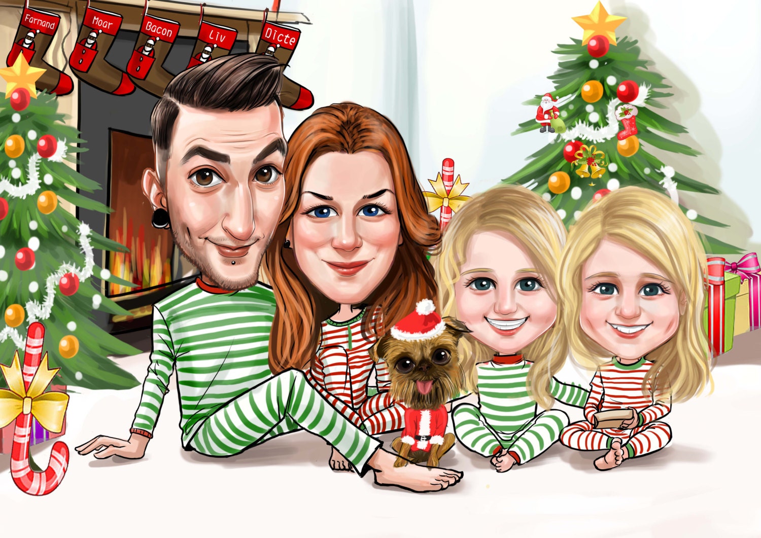 Christmas Family Portrait Digital Custom Family Caricature Etsy