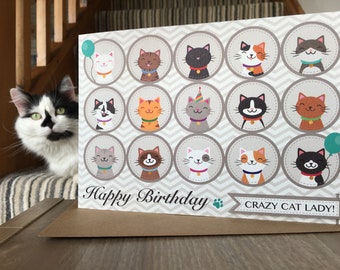 Happy Birthday CRAZY CAT LADY Greetings Card - Cat Themed - Cat Lover