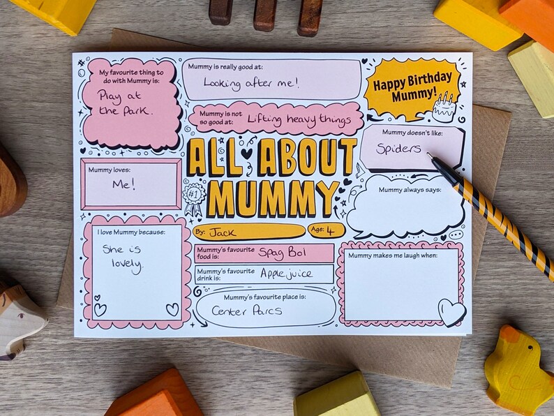 All About MUMMY Birthday Card Fill in the Blanks / Question & Answer / Interview ABM image 3