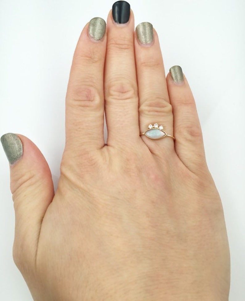 14 Karat Gold Opal Eye Ring, Evil Eye Ring, Opal Evil Eye Ring image 2
