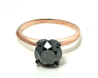 18K Gold Black Diamond Solitaire, Black Diamond Engagement Ring, Black Diamond and Rose Gold Engagement Ring, Engagement Ring