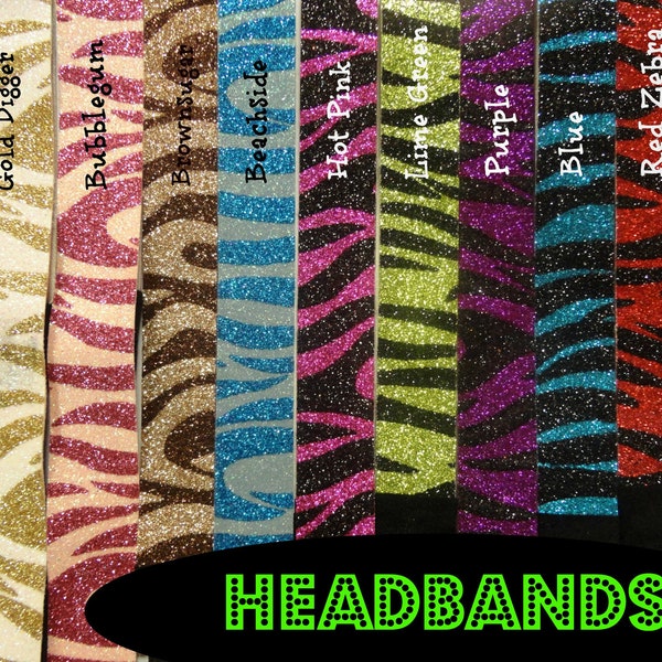 Glitter Sport Headband - Volleyball headbands - Sparkle - Glitter - Bling - You Choose - Zebra - Set of 2