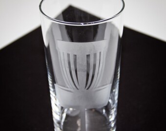 Cesta de golf de disco en vaso de pinta estilo pub, vidrio grabado, ¡regalo navideño para el golfista de disco en tu vida!