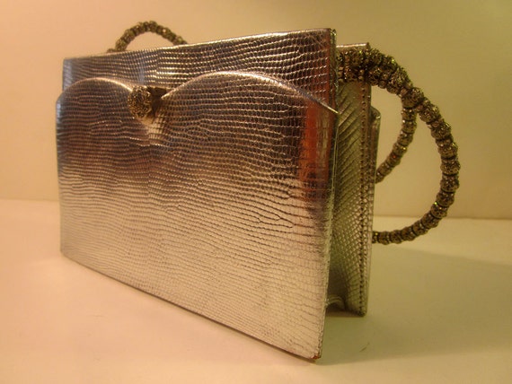 Vintage Silver Lame Faux Snake Skin Evening Purse - image 1