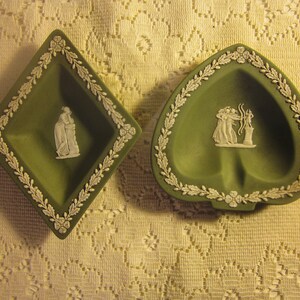 Pair of Rare Vintage Wedgwood Olive Green Jasperware Trinket Dishes