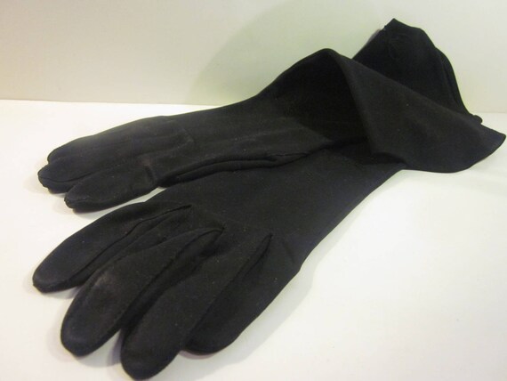 Vintage Black Evening Gloves with Floral Embroide… - image 2