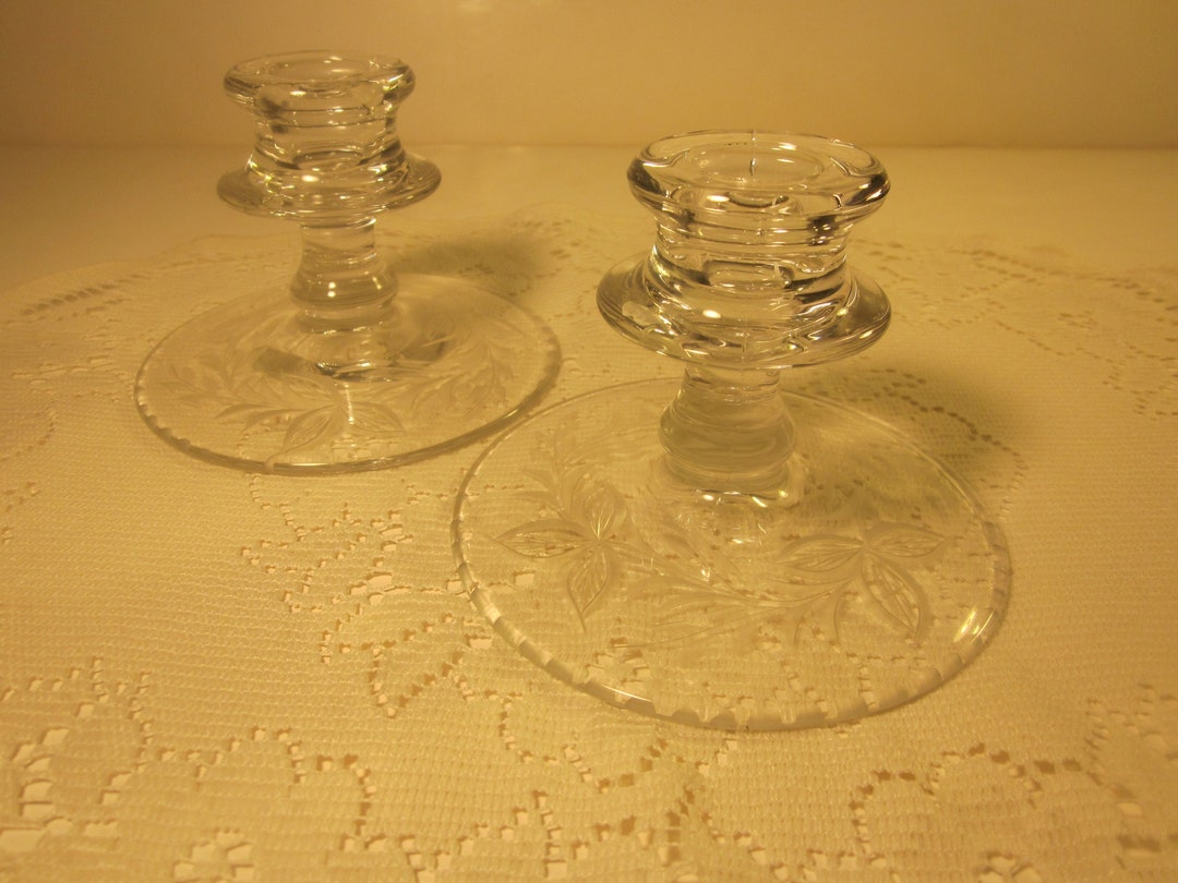 Vintage Glass Candle Holders Matching Pair Etsy