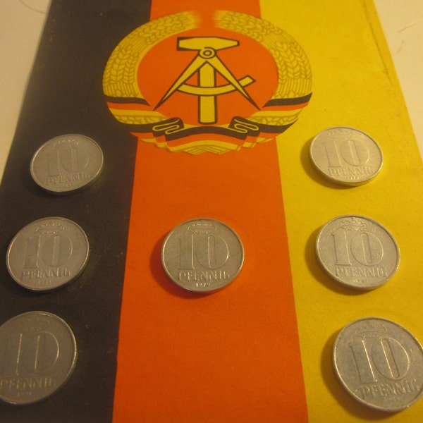 Vintage East German Ten Pfennig Coins Minted in Cold War Division