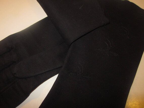 Vintage Black Evening Gloves with Floral Embroide… - image 3