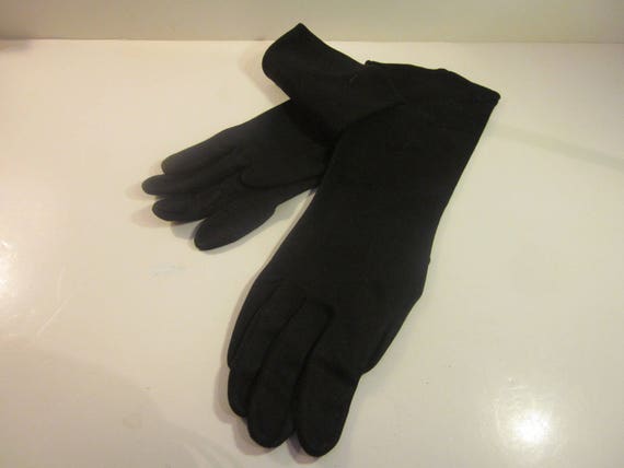 Vintage Black Evening Gloves with Floral Embroide… - image 1