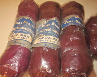 Cache of Seven Vintage Bear Brand Worsted Wool Skeins -