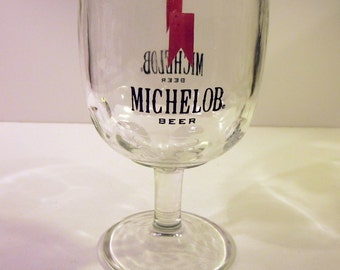 Vintage Beer Goblet Michelob Brand Dimpled Stemmed Glassware Chalice Two