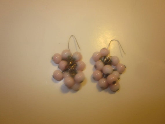Vintage Grape Cluster Earrings Imitation Pink Pea… - image 1
