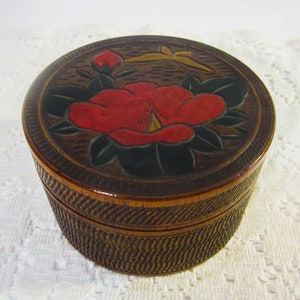 Vintage Wooden Jewelry Box With Intricately Carved Floral Design