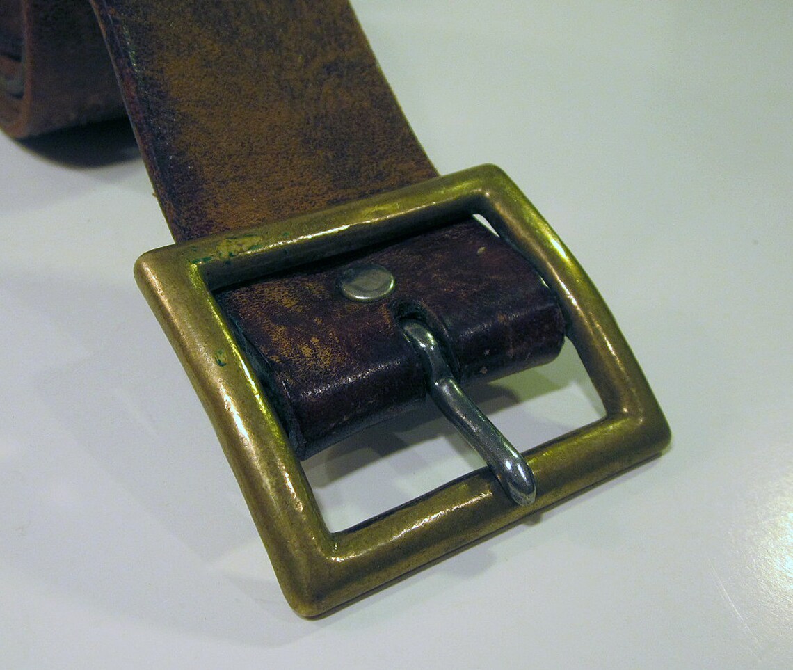 Vintage Brown Leather Garrison Belt Brass Buckle Etsy