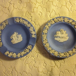 Vintage Wedgwood Blue Jasper Ware Trinket Dish Pair