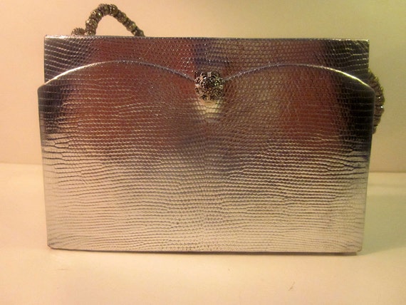 Vintage Silver Lame Faux Snake Skin Evening Purse - image 2