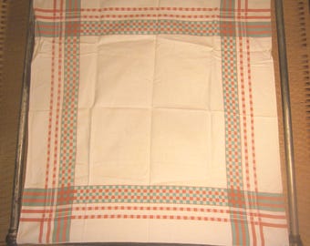 Art Deco-style Table Cloth in Tea Table Size White with Checkered Pastels Border
