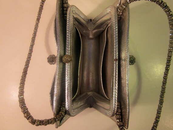 Vintage Silver Lame Faux Snake Skin Evening Purse - image 3