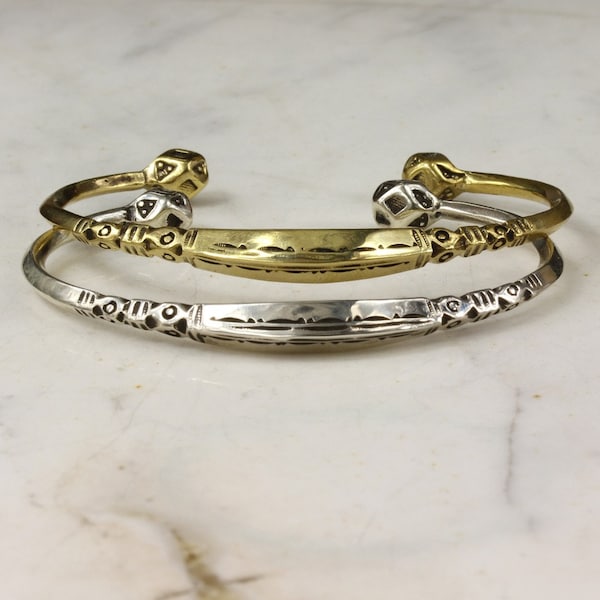 Tuareg Gold Or Silver Engraved Bracelet - African Style - Open Back Cuff