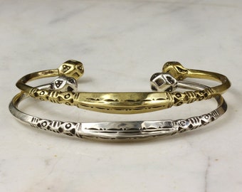 Tuareg Gold Or Silver Engraved Bracelet - African Style - Open Back Cuff