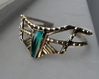 The Arrow cuff - faceted Chrysocolla stone cuff in bronze