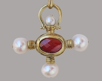 Agatha Tourmaline and Pearls cross necklace