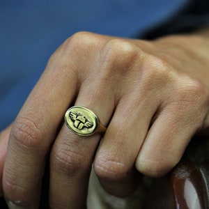 Scarab gold signet ring men and women made in solid bronze image 2