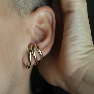 Gold Flow lobe earrings made in bronze for pierced ears - sterling silver ear post