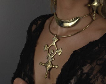 Statement Gold handcarved statement tribal choker made in bronze