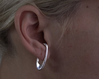 Theta one piece lobe earring made in solid sterling silver-for pierced ears - minimal geometric jewelry