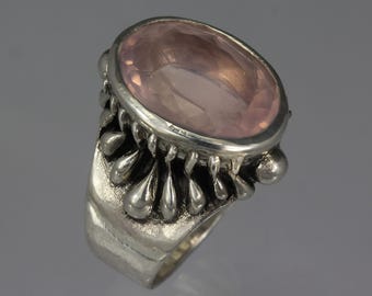 Synous Rose Quartz Silver Ring - Made In Sterling Silver