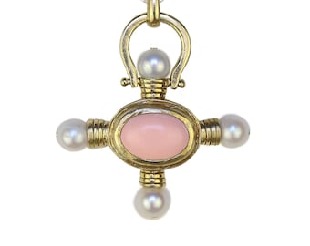 Agatha Synthetic Coral and Pearls cross necklace