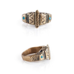 Aztec turquoise stones gold ring boho style made in solid bronze image 7
