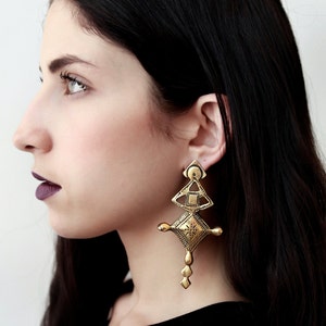 Moroccan style Silver or gold engraved earrings boho antique style Tuareg inspired image 2