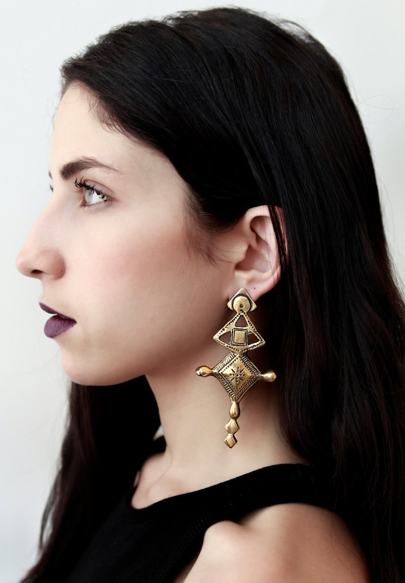 Moroccan style Silver or gold engraved earrings boho antique style Tuareg inspired image 2