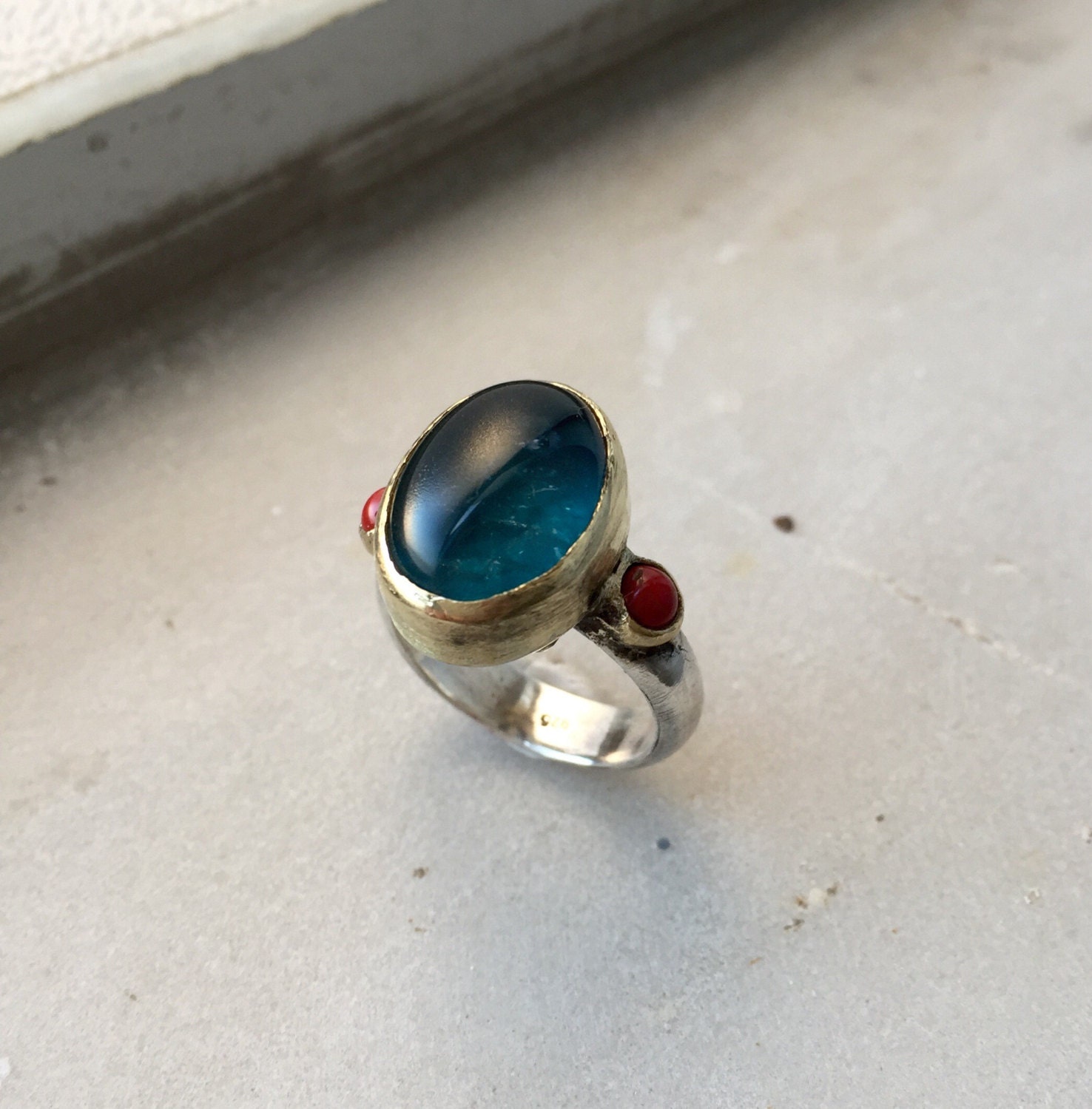 The Frida Ring Limited Edition Sparkling Apatite and Coral - Etsy UK