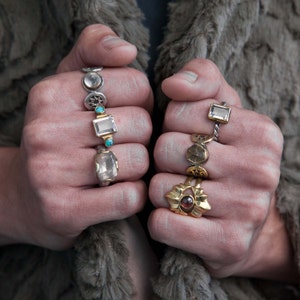 Turquoise and Emerald cut Clear Quartz in sterling silver and gold vintage style ring-made to order image 5