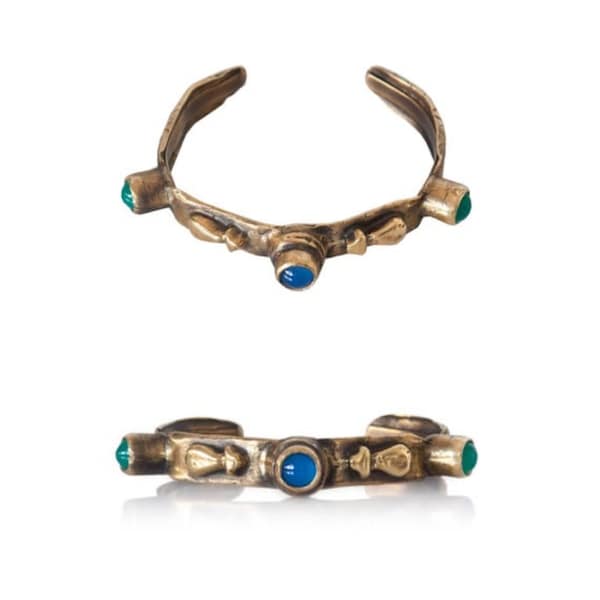 Agatmanschettarmband: Antikbrons, Boho Vintage-stil