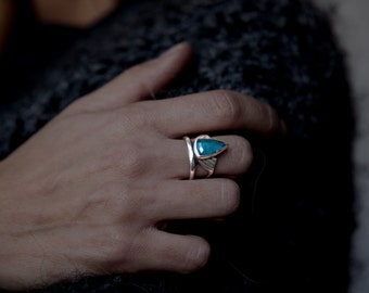 Arrow Ring - Faceted Blue Apatite Ring set on solid sterling silver