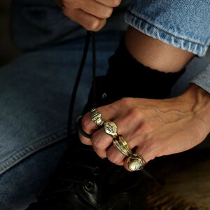 Aztec turquoise stones gold ring boho style made in solid bronze image 2