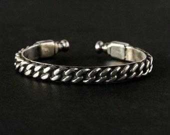 Solid Sterling Silver Chain Cuff Bracelet- Men and women