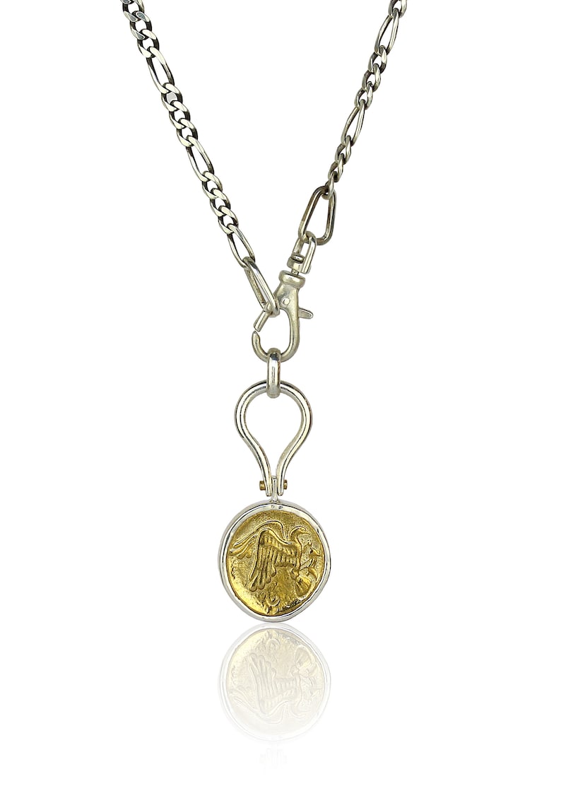 Olympia Coin Figaro Chain Collier en argent sterling et bronze image 3