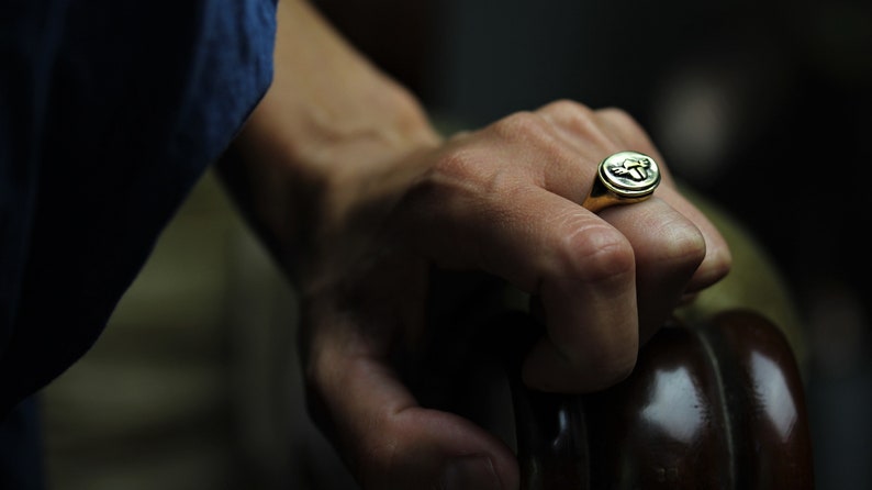 Scarab gold signet ring men and women made in solid bronze image 6